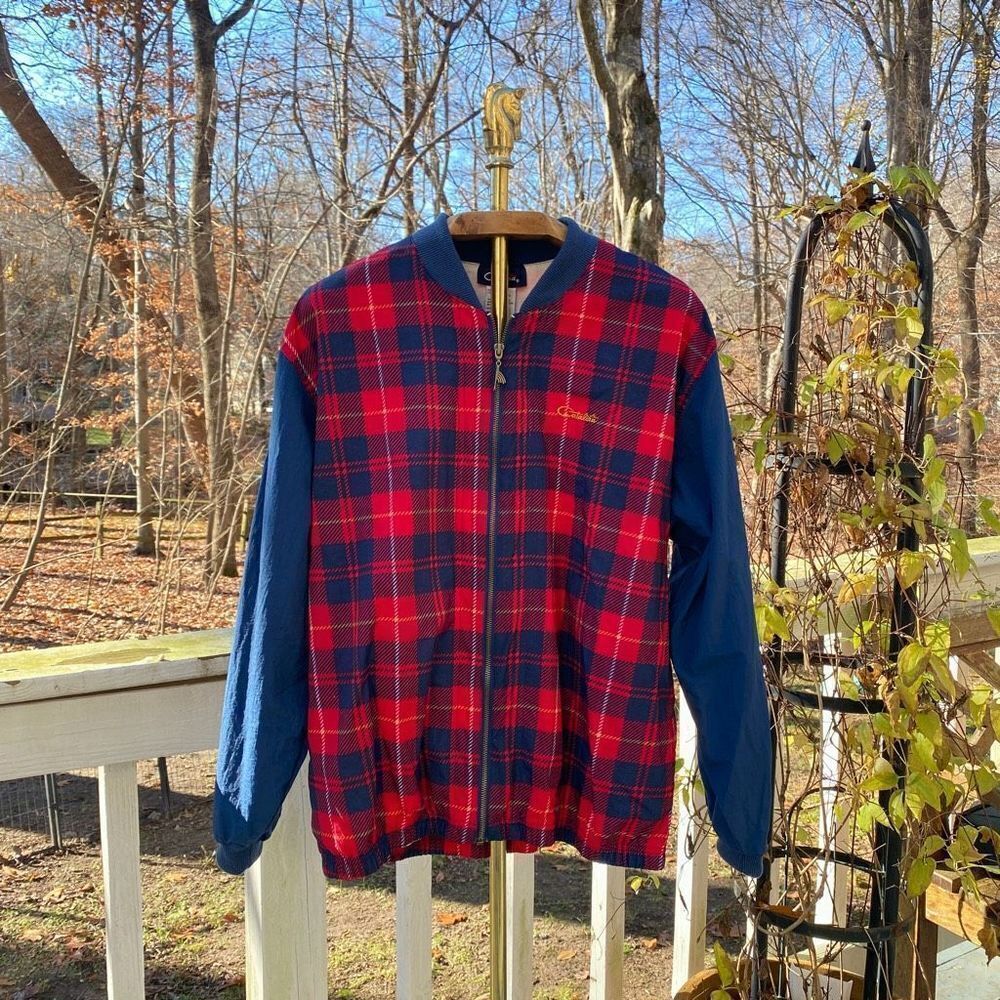 Vintage 90s Catalina Navy Blue Red Plaid Windbreaker